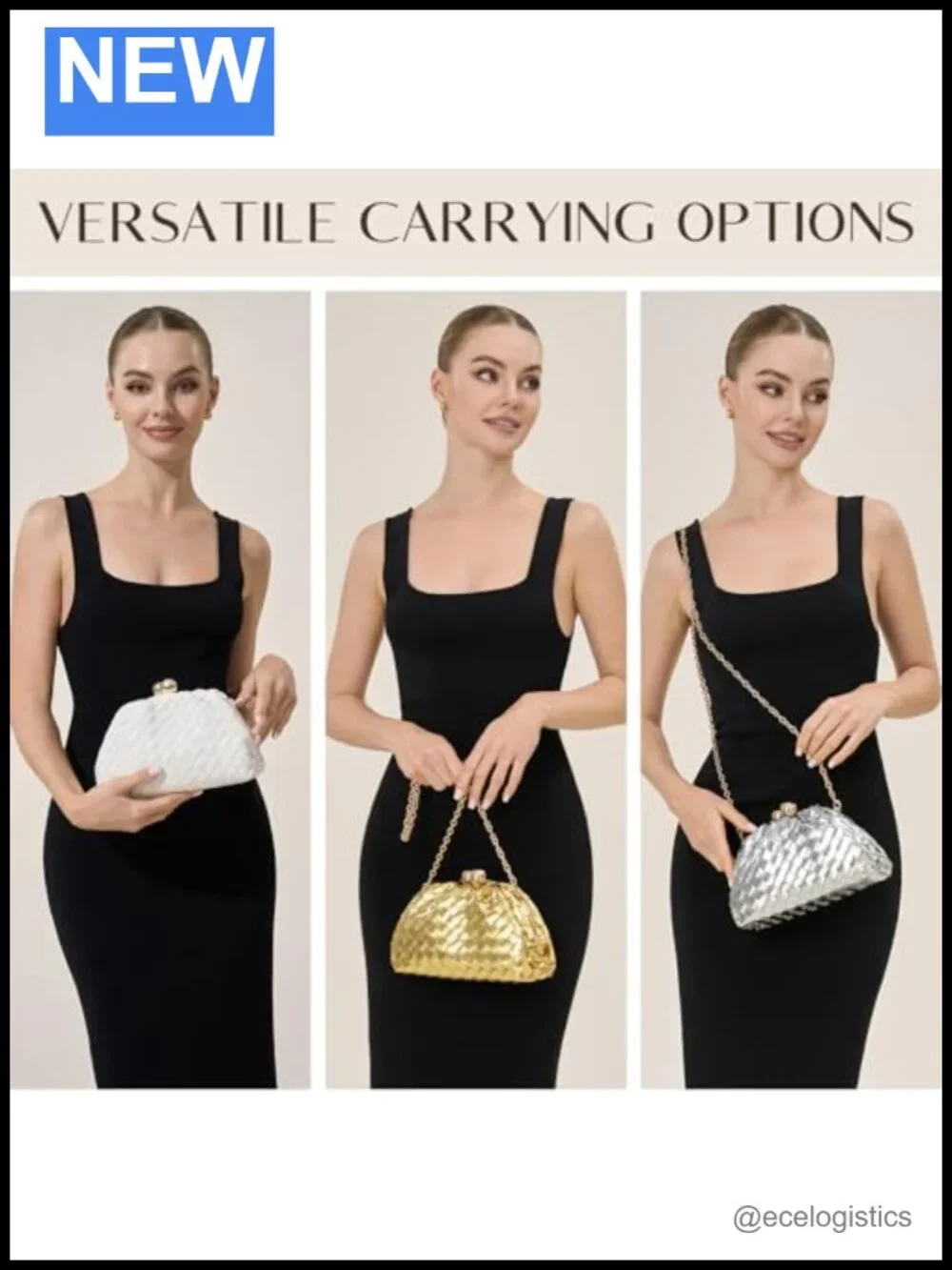 Woven Faux Leather Clutch Purse with Detachable Chain Strap